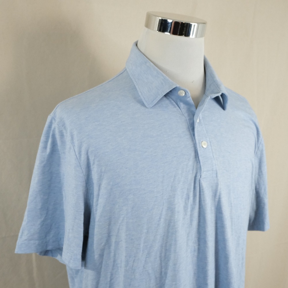Faherty XL Reserve Movement Polo Shirt Light Blue Heather Short Sleeve Mens